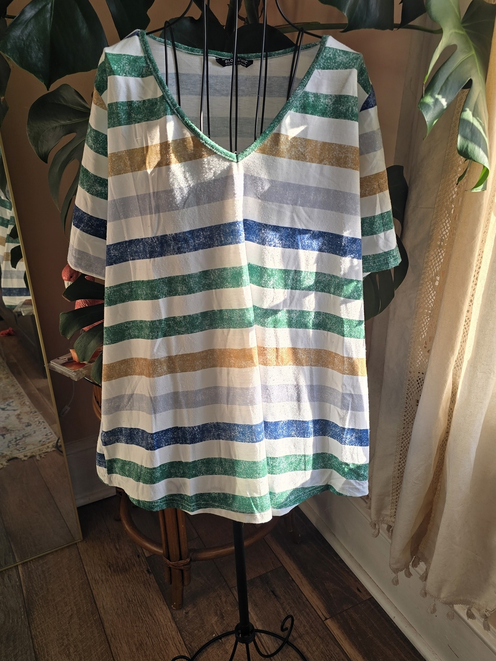 BloomChic Multicolor Striped V-Neck Short Sleeve Casual Tunic Tee US 14-16